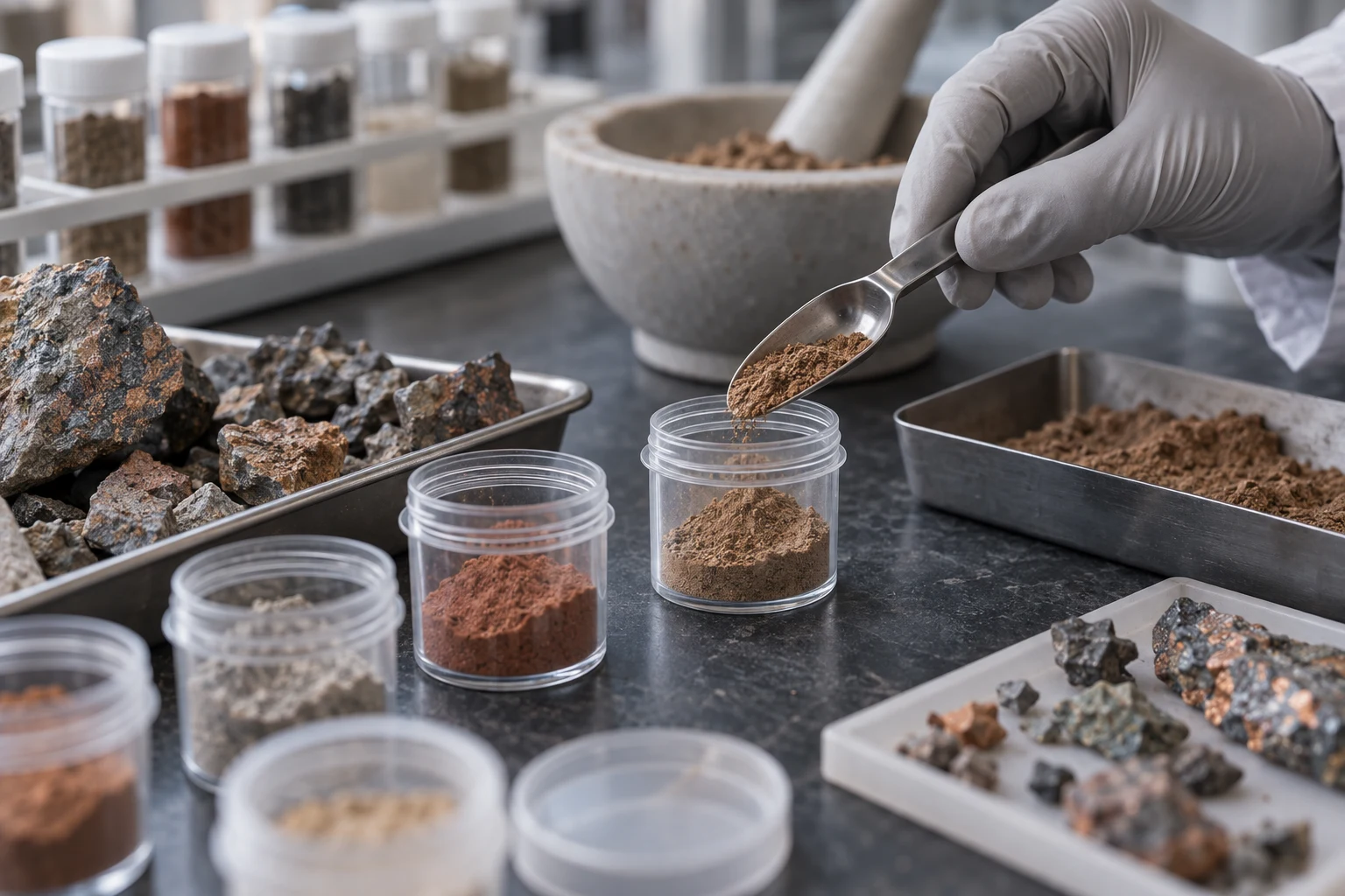 Geochemical samples being prepared for analysis